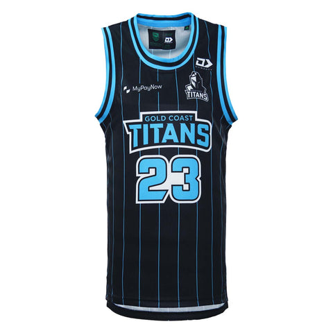 2023 Gold Coast Titans Junior Black Basketball Singlet-FRONT