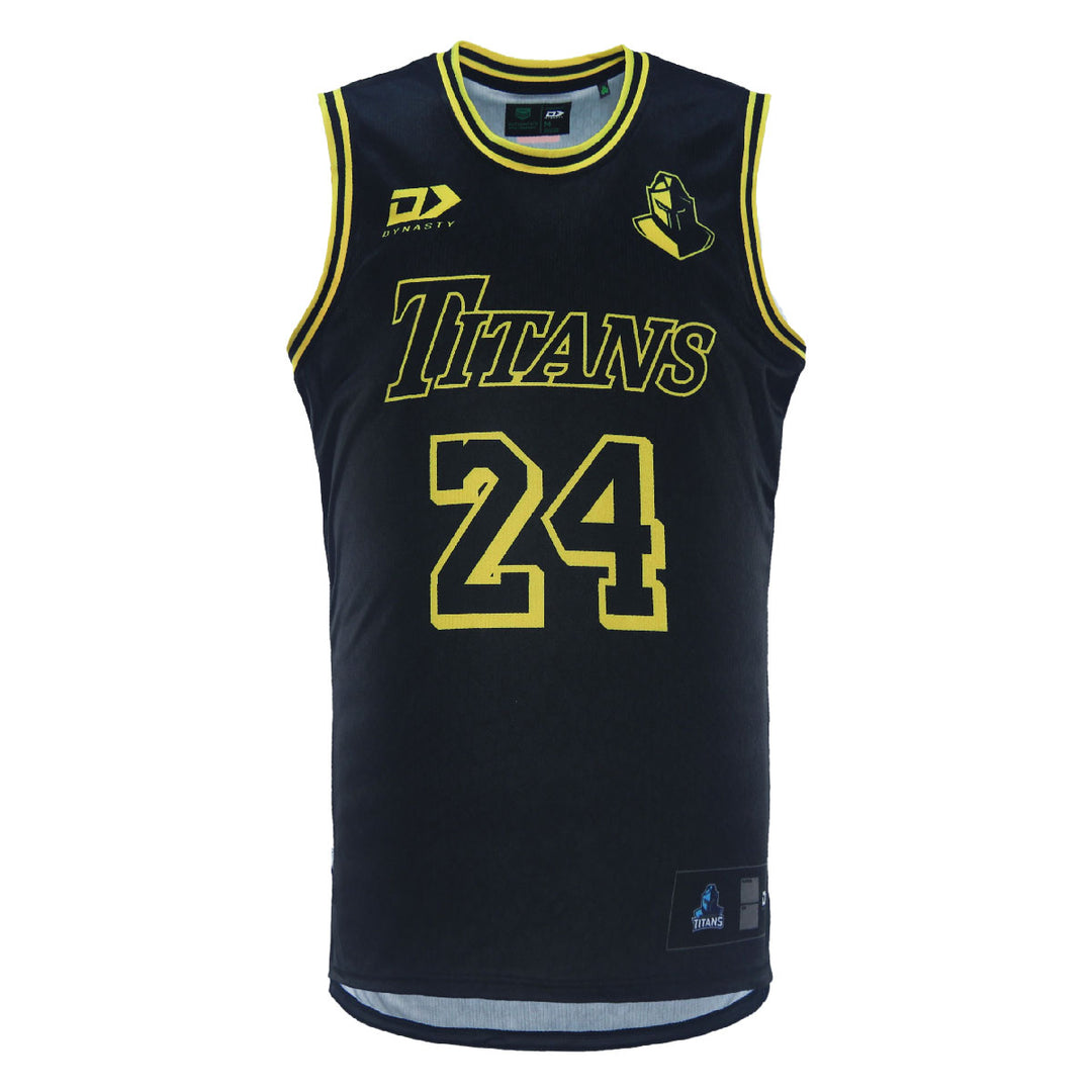 2024 Gold Coast Titans Mens Black Basketball Singlet-FRONT