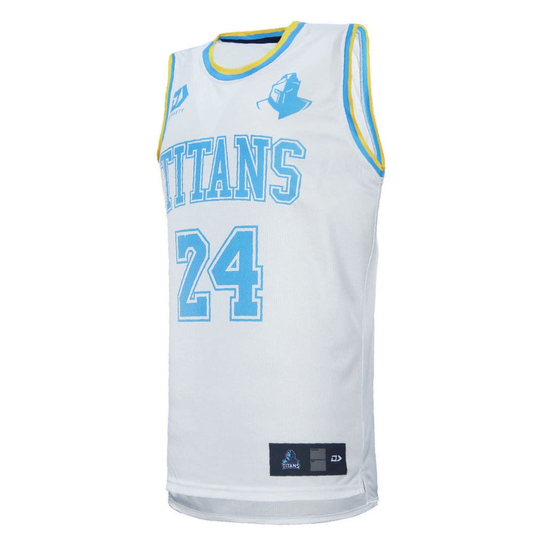 2024 Gold Coast Titans Mens White Basketball Singlet-LEFT