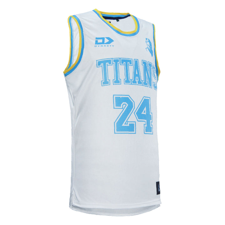 2024 Gold Coast Titans Mens White Basketball Singlet-RIGHT